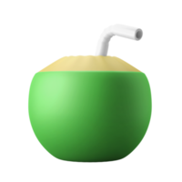 bebida de jugo de coco con paja ilustración 3d png