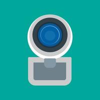 Web camera front view vector icon digital technology equipment video. Cam lens device conference network chat