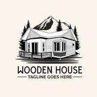 wooden house illustration design logo icon vector