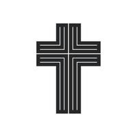 cruz religión dios vector ilustración icono. símbolo cristianismo y forma signo cristiano. crucifijo religioso fe y catolicismo arte sagrado negro. elemento de espiritualidad diseño de jesús y blanco aislado