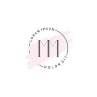 Initial MM minimalist logo with brush, Initial logo for signature, wedding, fashion. vector