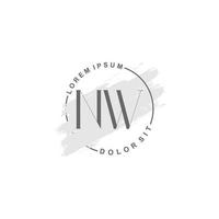 Initial NW minimalist logo with brush, Initial logo for signature, wedding, fashion. vector