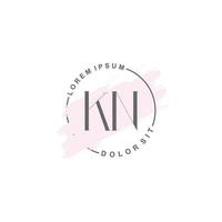 Initial KN minimalist logo with brush, Initial logo for signature, wedding, fashion. vector