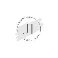 Initial JT minimalist logo with brush, Initial logo for signature, wedding, fashion. vector