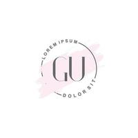 Initial GU minimalist logo with brush, Initial logo for signature, wedding, fashion, beauty and salon. vector