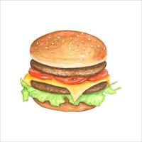 Burger .Watercolor hand drawn illustration vector