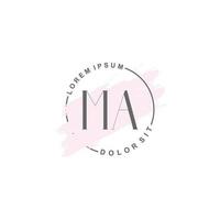 Initial MA minimalist logo with brush, Initial logo for signature, wedding, fashion. vector