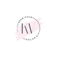 Initial KV minimalist logo with brush, Initial logo for signature, wedding, fashion. vector