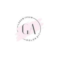 Initial GA minimalist logo with brush, Initial logo for signature, wedding, fashion, beauty and salon. vector