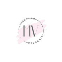 Initial MV minimalist logo with brush, Initial logo for signature, wedding, fashion. vector