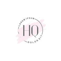Initial HQ  minimalist logo with brush, Initial logo for signature, wedding, fashion, beauty and salon. vector