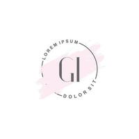 Initial GI minimalist logo with brush, Initial logo for signature, wedding, fashion, beauty and salon. vector