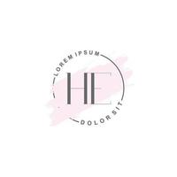 Initial HE minimalist logo with brush, Initial logo for signature, wedding, fashion, beauty and salon. vector