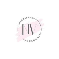 Initial NV minimalist logo with brush, Initial logo for signature, wedding, fashion. vector