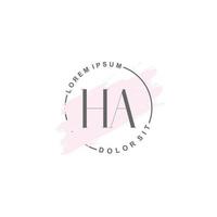 Initial HA minimalist logo with brush, Initial logo for signature, wedding, fashion, beauty and salon. vector