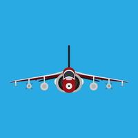 Military aircraft vector icon front view. Aviation air fighter jet. War plane advanced. Interceptor speed game navy vehicle