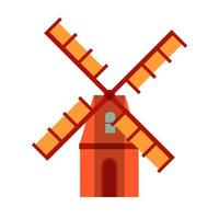 Windmill technology industry vector front view. Environmental wind farm field wheat icon.