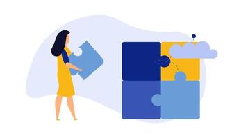 Puzzle team work vector illustration concept partner. Partnership teamwork business people collaboration together vector design. Concept jigsaw part solution group connect. Cooperation strategy idea