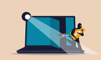 Cyber attack and security identity jacking piracy. Ransomware network access and hack datum digital datum vector illustration concept. Business protection server data and phishing password laptop