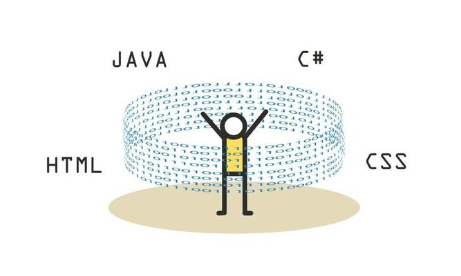 The man professionally programs in virtual reality. Programmer software developer concept vector illustration