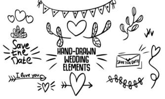 Hand-drawn lines and elements for wedding and celebration. Love doodles of beautiful set of black color lines drawn. Vector illustration shape concept