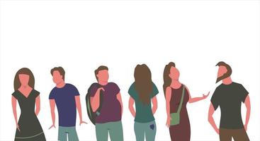 People in line vector flat illustration man and woman isolated on white. Concept group human social art background in row. Character cartoon crowd community
