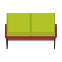 Settee furniture vector icon front view. Home couch moder interior flat style. Cushion sofa living room horizontal rectangle