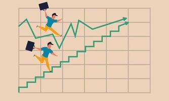 Graph climbing smooth and business stairs motivation to man. Forward diagram way and progress people vector illustration concept. Businessman career challenge on chart and climb leadership to invest