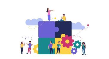 Puzzle team work vector illustration concept partner. Partnership teamwork business people collaboration together vector design. Concept jigsaw part solution group connect. Cooperation strategy idea