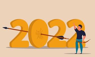 2022 business plan and success achieve. Vision growth and leadership mission motivation vector illustration concept. Focus to future goal and businessman career. People performance target and progress