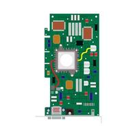 Computer board technology circuit vector flat icon. CPU card part hardware