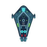 Space ship top view vector icon rocket technology shuttle. Cartoon future UFO galaxy cosmos. Fantasy alien orbit booster