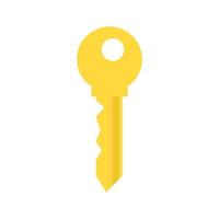 Key security vector icon door. House lock and safe home protection. Metal sign privacy secure. Gold silhouette isolated white and shape business access. Simple yellow tool for padlock and shiny sign