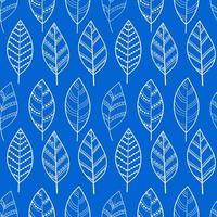 Vector seamless leaf pattern on a blue background.Seamless vector flower wallpaper.Decorative vintage pattern in an abstract style with leaves.Two color ornament with white leaves on a blue background