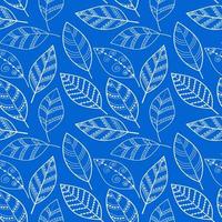 Vector seamless leaf pattern on a blue background.Seamless vector flower wallpaper.Decorative vintage pattern in an abstract style with leaves.Two color ornament with white leaves on a blue background