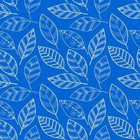 Vector seamless leaf pattern on a blue background.Seamless vector flower wallpaper.Decorative vintage pattern in an abstract style with leaves.Two color ornament with white leaves on a blue background