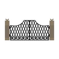 Gate with iron fence door and metal cartoon manor decoration. Front entrance from ironwork grid vector illustration. Old lattice wrought and classic frame ornament for park. Security steel structure