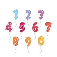 Collection of colorful rubber balloons numbers. Set of balloons with rope vector birthday illustration