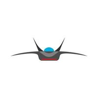 Space fighter front view flat vector icon. Flight transport aerospace combat technology plane.
