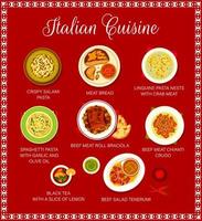 plantilla de vector de diseño de página de menú de cocina italiana
