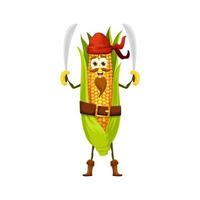 Cartoon funny corn cob pirate, corsair character vector