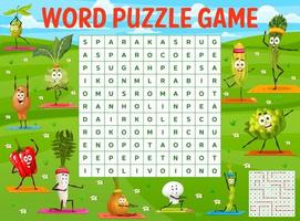 Cartoon vegetables in yoga poses word search game vector