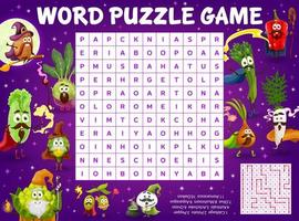 Word search puzzle worksheet with veggie wizards vector