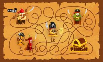Labyrinth maze with cartoon mexican food pirates vector