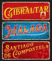 placas de gibraltar, malaga, santiago de compostela vector