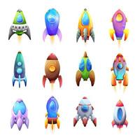 Cartoon spacecraft rockets and galaxy spaceships vector