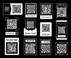 Scan me QR code stickers, barcode scanner icons vector