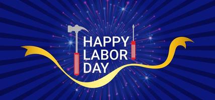 Happy Labor Day template background. Blue background with hammer and screwdriver symbol. Vector illustration