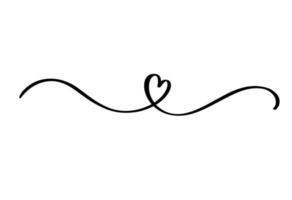 Squiggle and swirl line with a heart. Hand drawn calligraphic swirl. vector