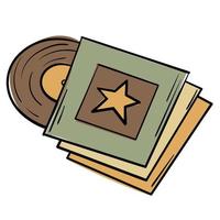 Doodle sticker vintage records with music vector